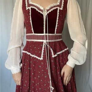 Gunne Sax Red Peplum Sundress with Bishop Sleeves